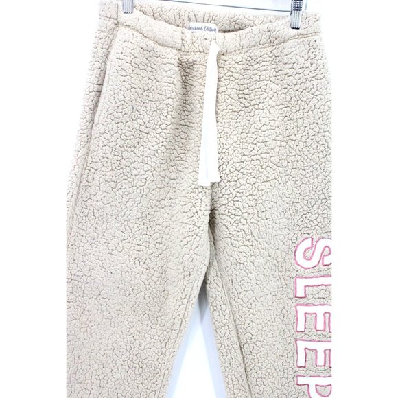 Weekend Edition Sherpa Pants Womens Beige Sleepy Embroidered Drawstring Medium M - Picture 5 of 11
